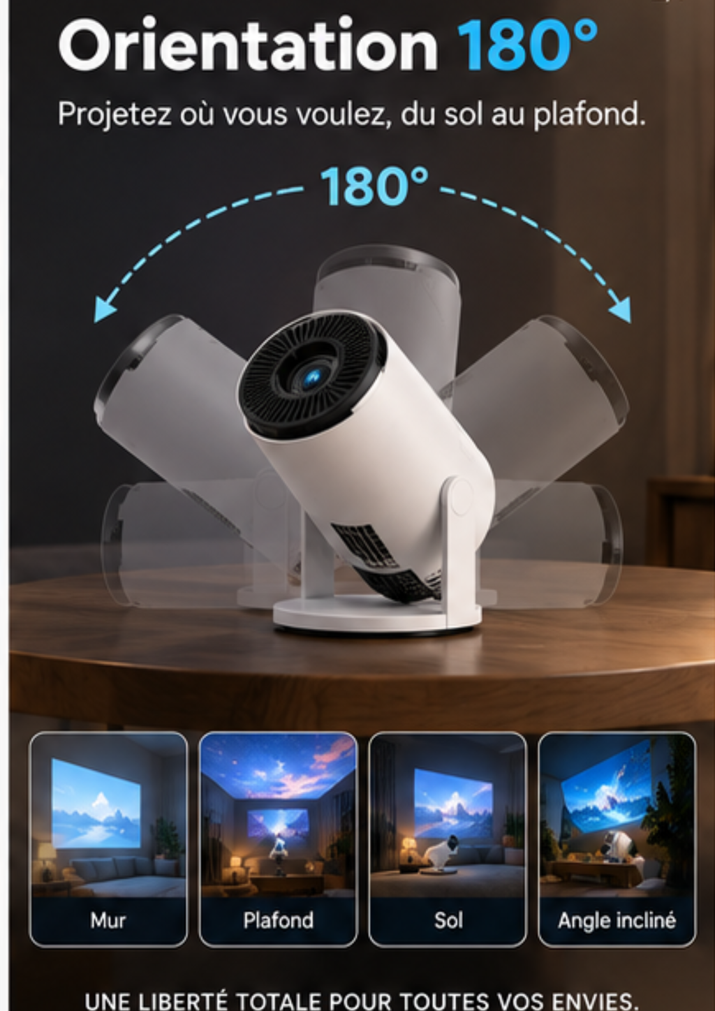 Vidéoprojecteur Portable 180° – Transformez votre intérieur en cinéma
